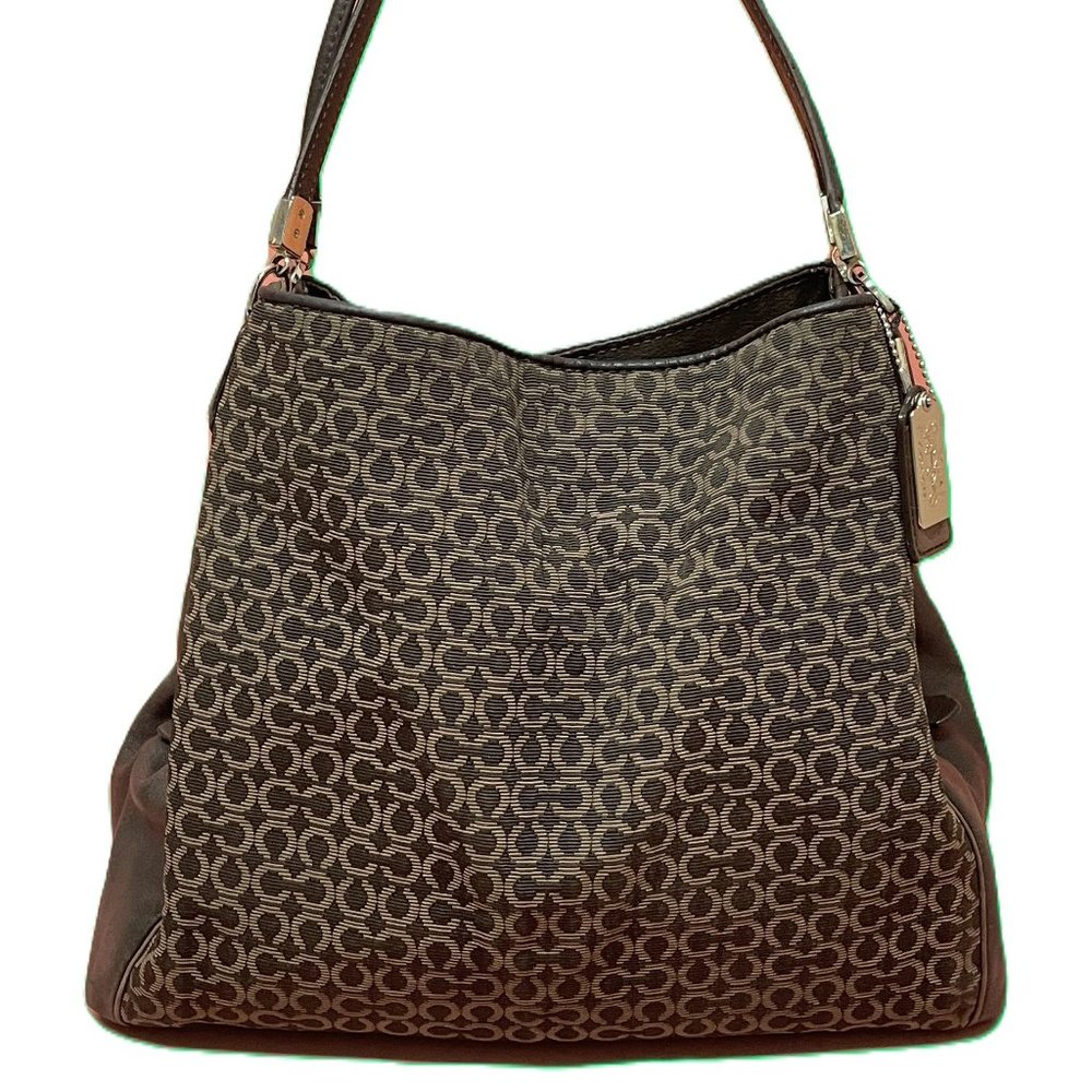 COACH Shoulder Bag Gray Signature Fabric Leather 25213 **EUC** ELEGANT CHIC!!